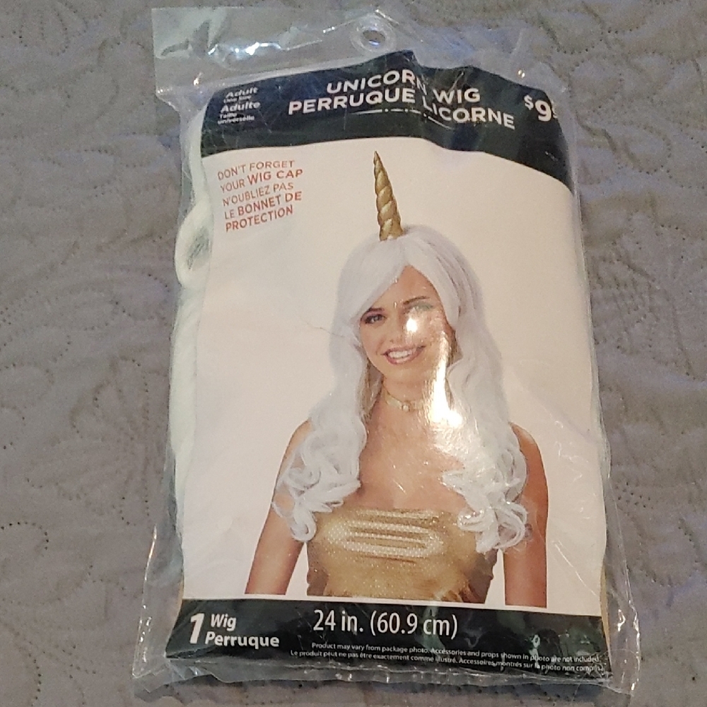 Gold Horn Unicorn Wig with White Hair